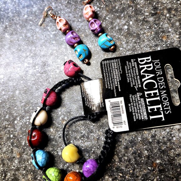 Hand Crafted Skull Earrings and Bracelet Bundle NEW - Picture 7 of 8